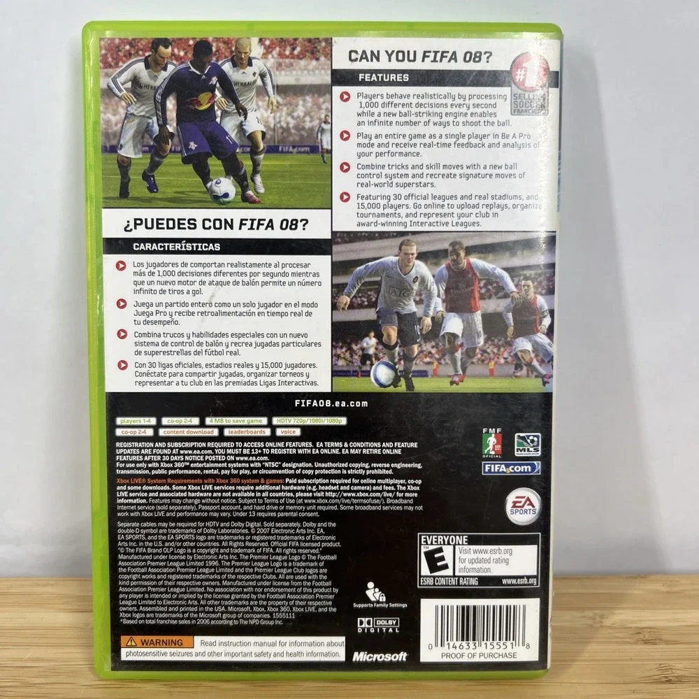 FIFA Soccer 08 (Microsoft Xbox 360, 2007).  Case And Disc Only
